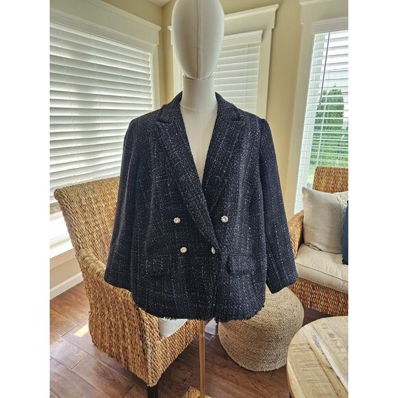 Talbots Metallic Black Fringe Tweed Blazer Women's Size 18WP NWT Career Party - Picture 9 of 16